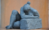 Sitzende Keramik Schwarz Original H 13cm